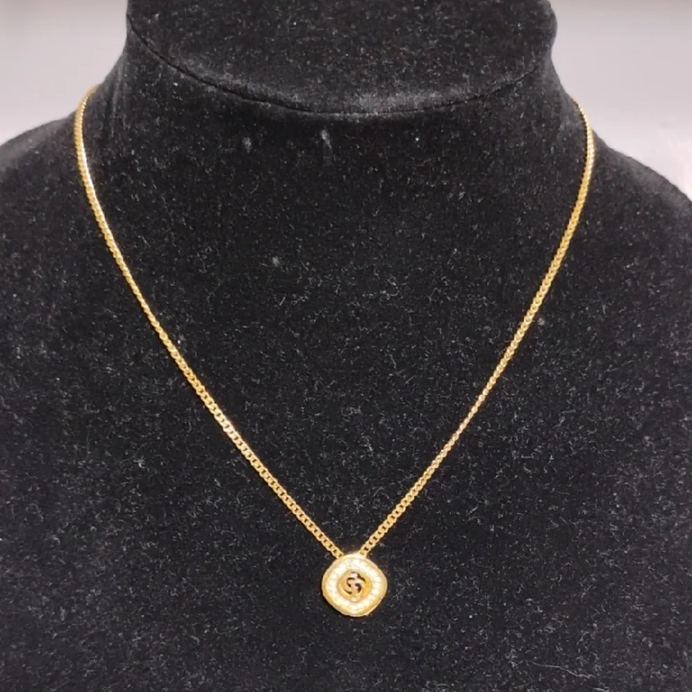 SALE! Authentic Dior CD Plated Gold W Crystal Details Pendant Necklace - Picture 9 of 15